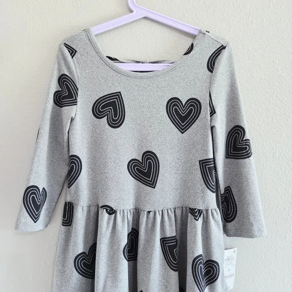 Epic Threads Gray Long Sleeve Heart Print Tiered Dress Kids Size 6